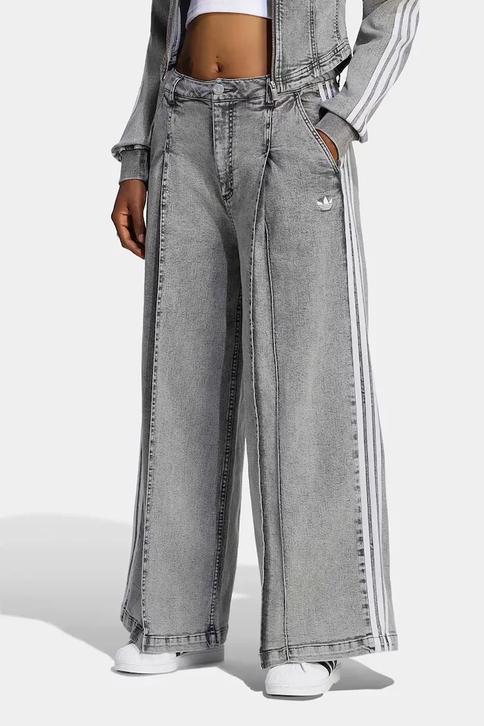 adidas Originals дънки wide leg дамски Denim Pleats сиви LF3777