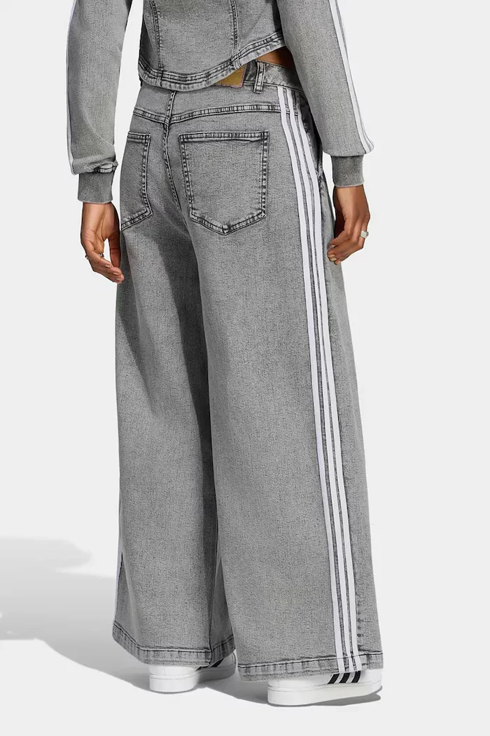 adidas Originals дънки wide leg дамски Denim Pleats сиви LF3777