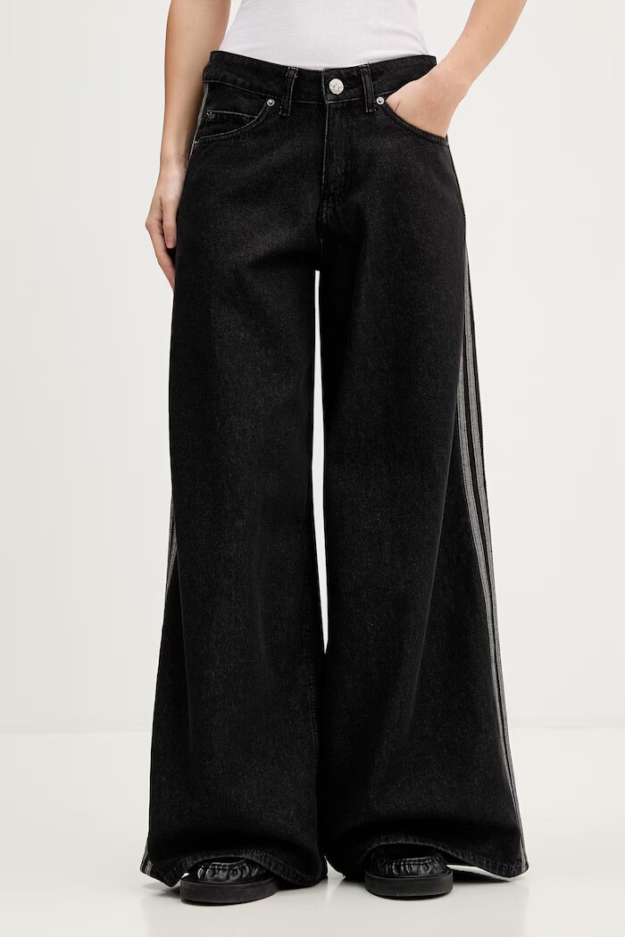 adidas Originals дънки wide leg дамски Firebird черни KD2905