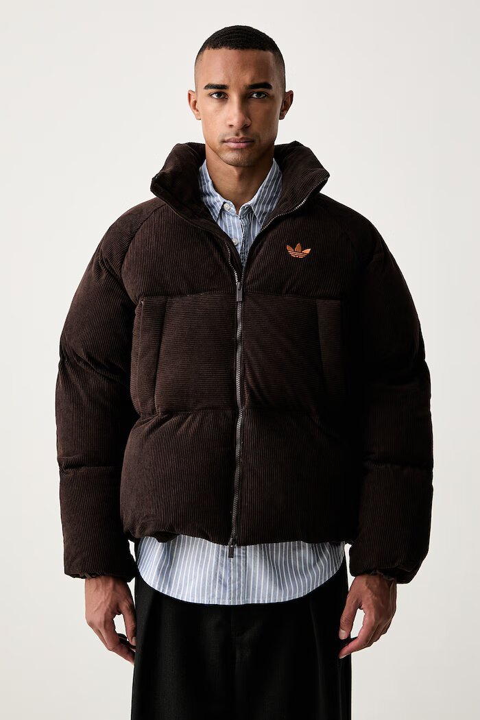 adidas Originals капитонирано яке мъжко от джинс Corduroy Puffer кафяво KS4159