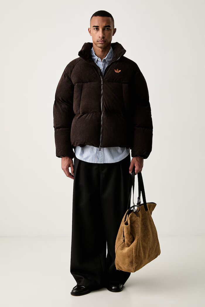 adidas Originals капитонирано яке мъжко от джинс Corduroy Puffer кафяво KS4159