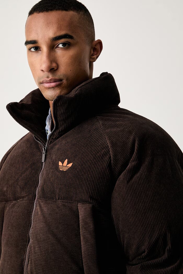 adidas Originals капитонирано яке мъжко от джинс Corduroy Puffer кафяво KS4159