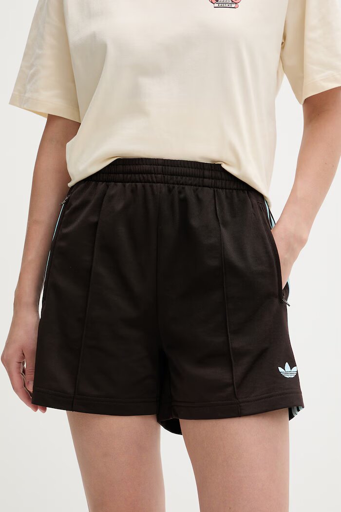 adidas Originals къс панталон тип анцуг дамски кафяв с висока талия KQ6521