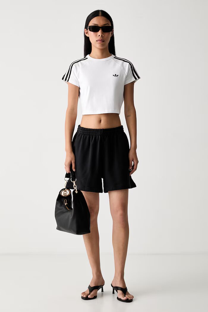 adidas Originals къс панталон тип анцуг дамски от памук Essentials черен със стандартна талия KR3604