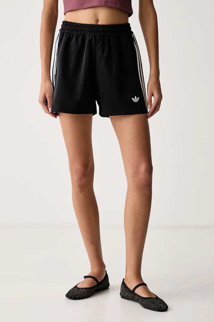 adidas Originals къс панталон тип анцуг дамски с памук Lace Injection черен с висока талия LG4267