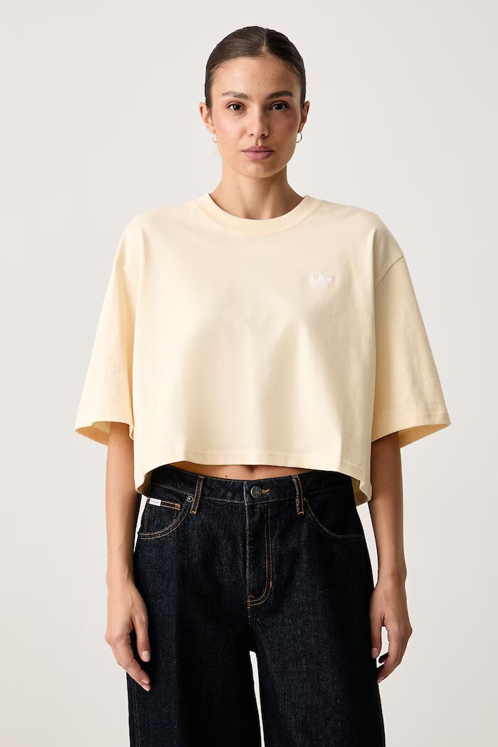 adidas Originals къс топ дамски от памук Essentials жълт KR3594