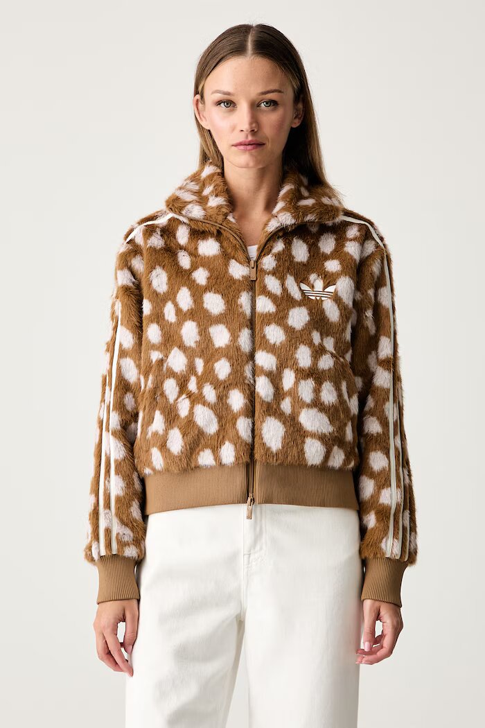 adidas Originals късо яке дамско Animal Print Firebird кафяво KT2142