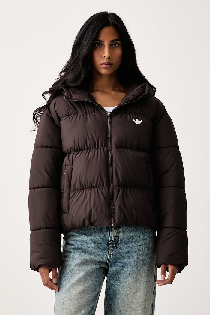 adidas Originals късо яке дамско Hooded Padded кафяво KR9559