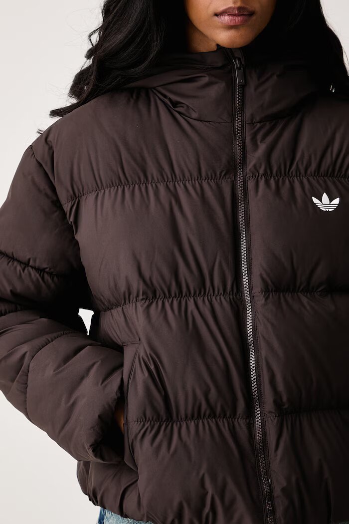 adidas Originals късо яке дамско Hooded Padded кафяво KR9559