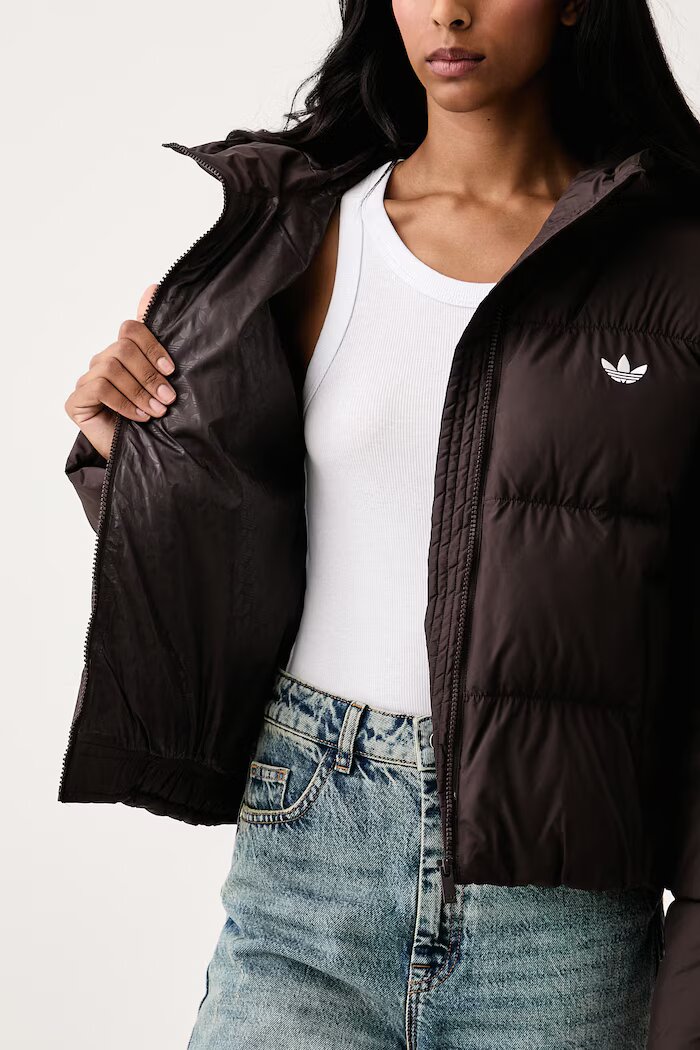 adidas Originals късо яке дамско Hooded Padded кафяво KR9559