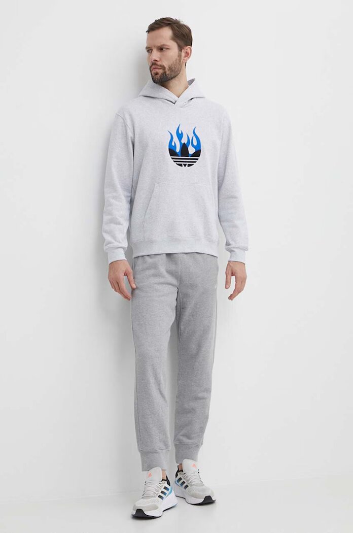 adidas Originals Памучен суичър в сиво с качулка с меланжов десен IS2947