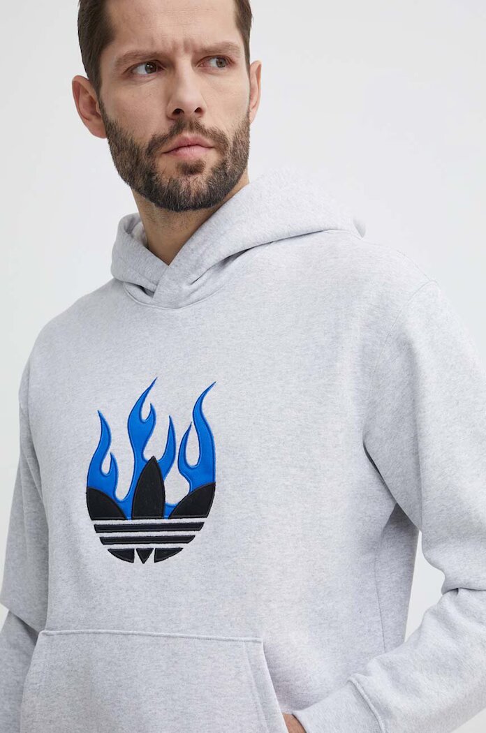 adidas Originals Памучен суичър в сиво с качулка с меланжов десен IS2947