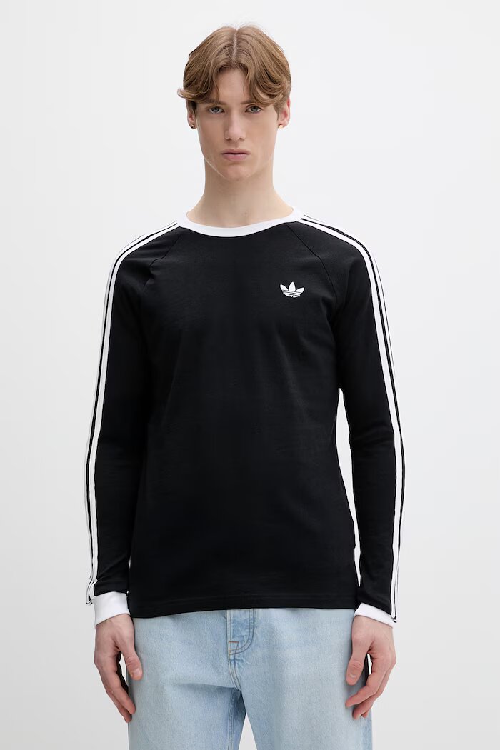 adidas Originals Памучна блуза с дълги ръкави в черно с изчистен дизайн KE3546