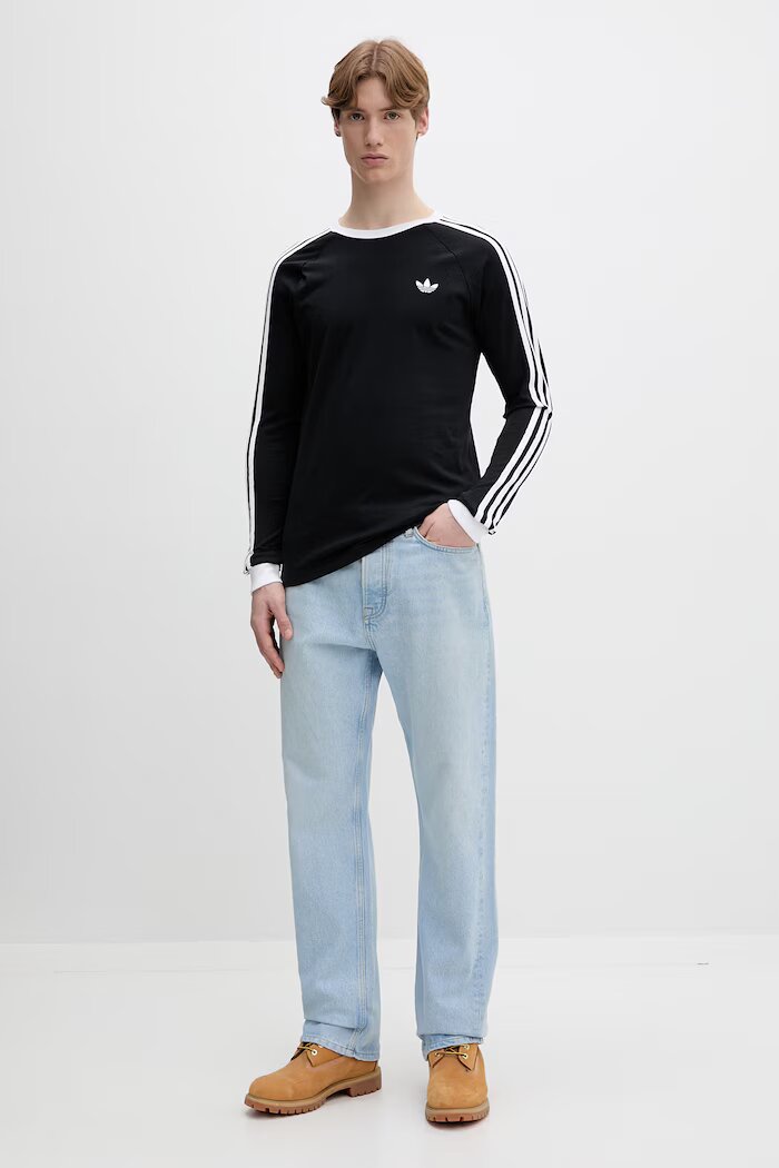 adidas Originals Памучна блуза с дълги ръкави в черно с изчистен дизайн KE3546