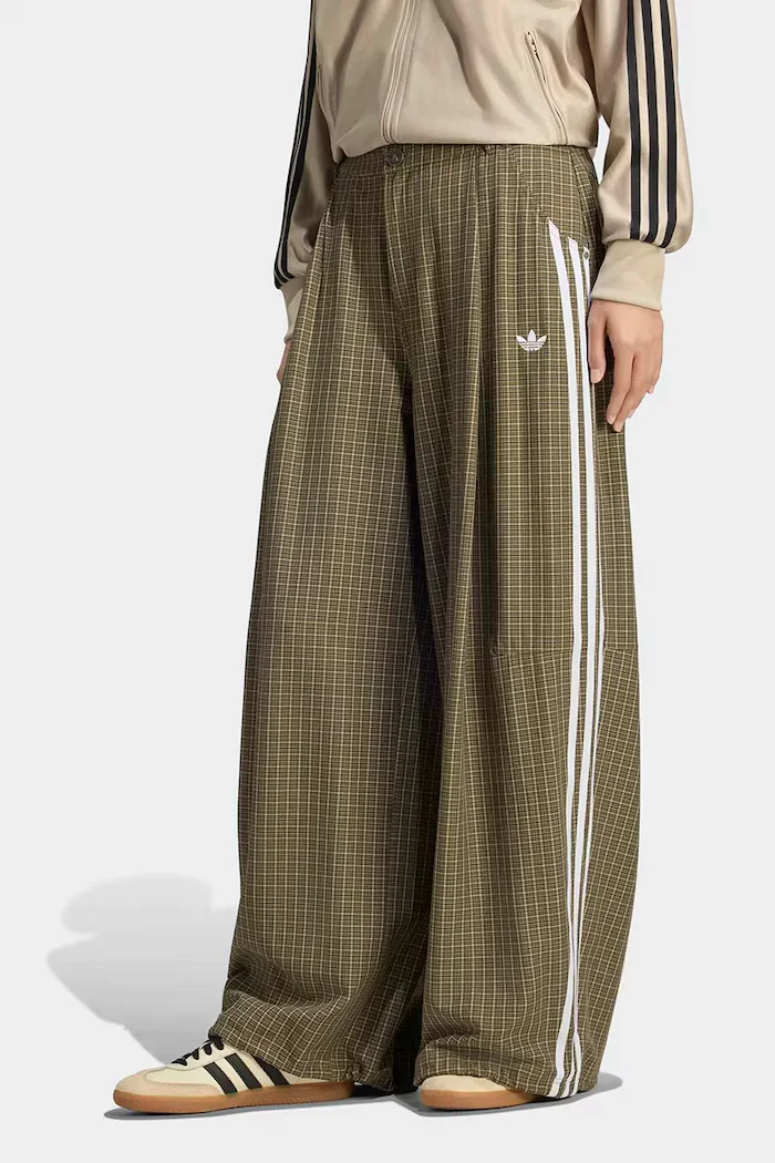 adidas Originals панталон дамски Checks зелен с висока талия LE8308