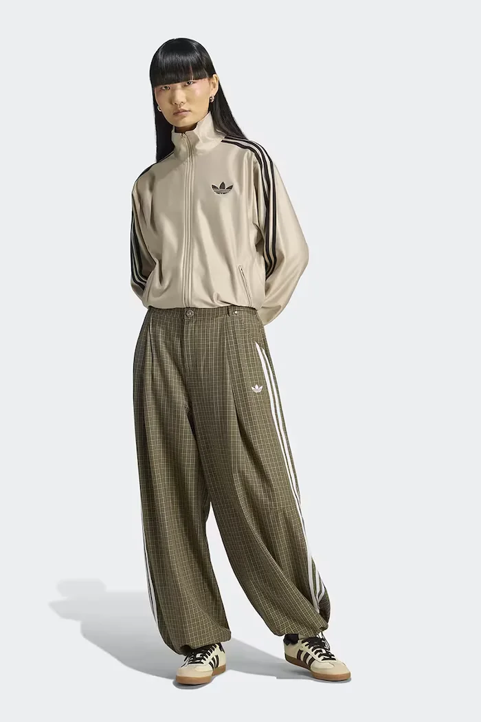 adidas Originals панталон дамски Checks зелен с висока талия LE8308
