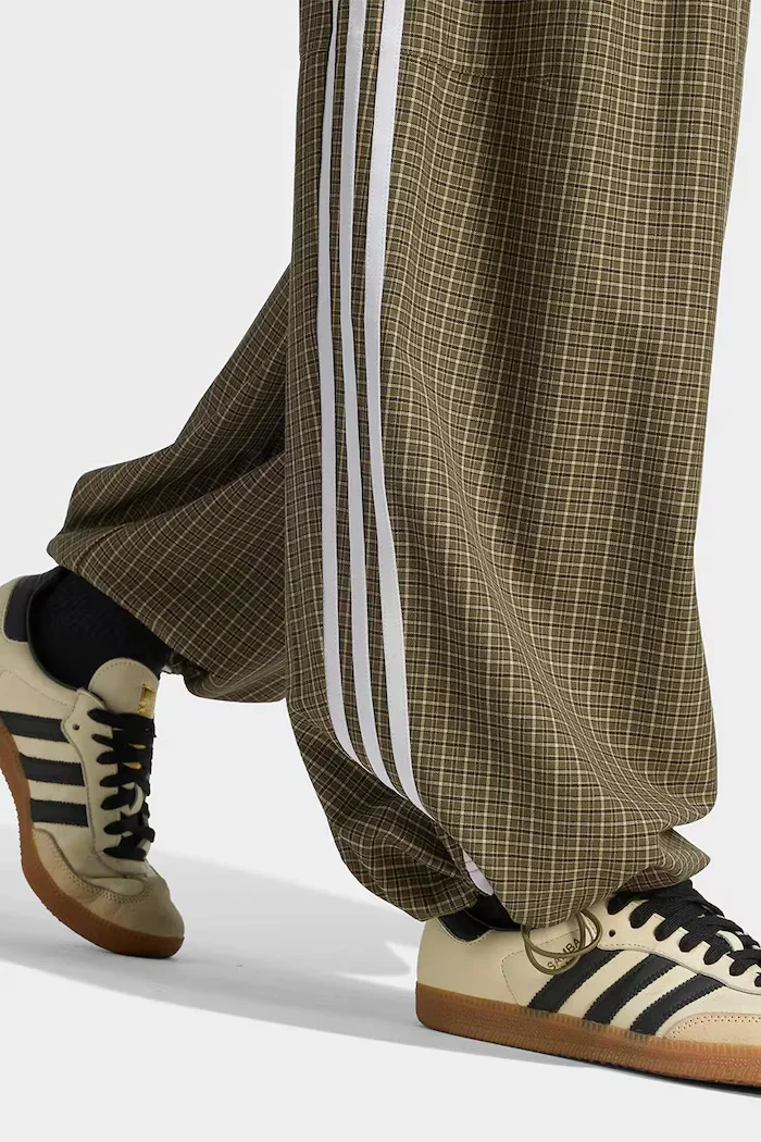 adidas Originals панталон дамски Checks зелен с висока талия LE8308