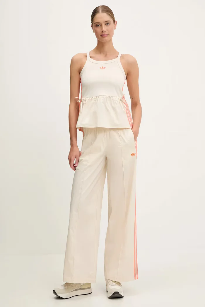 adidas Originals Панталон Wideleg Pant в бежово със стандартна кройка с висока талия KC0675