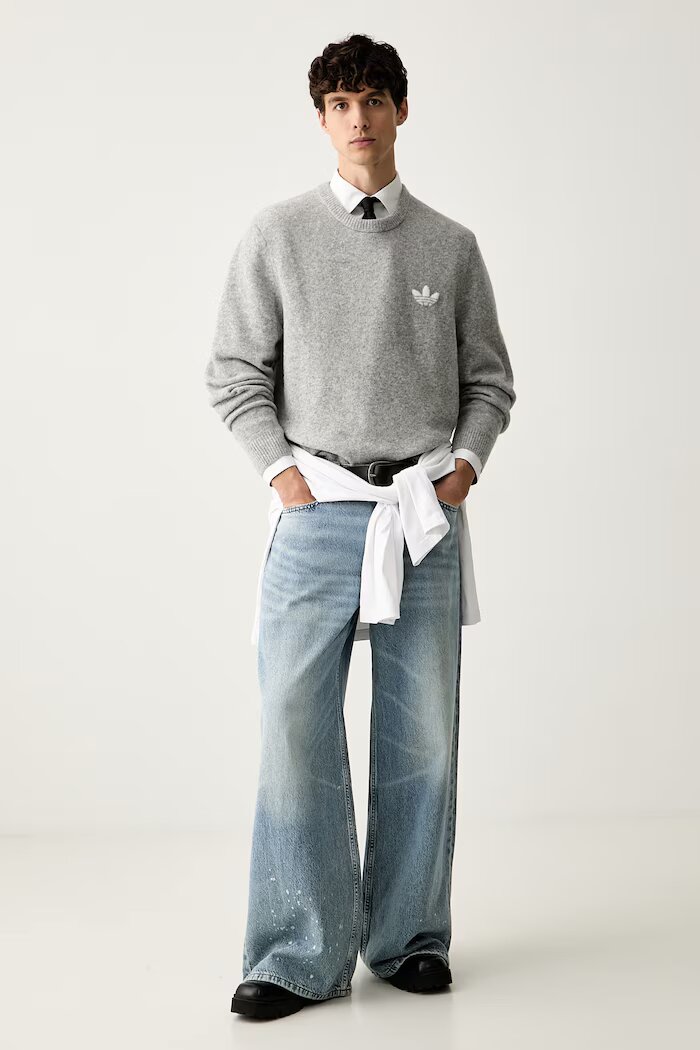 adidas Originals пуловер мъжки с вълна Trefoil Essentials сив KS4889