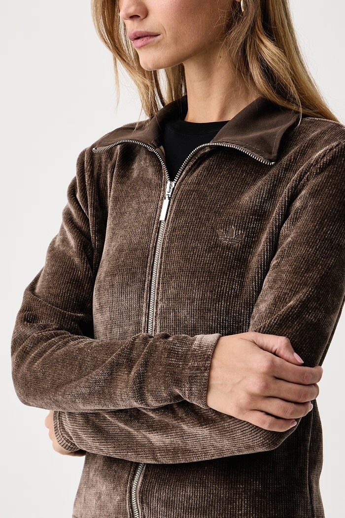 adidas Originals пуловер със закопчаване дамски Chenille Zip Up кафяв LF6540