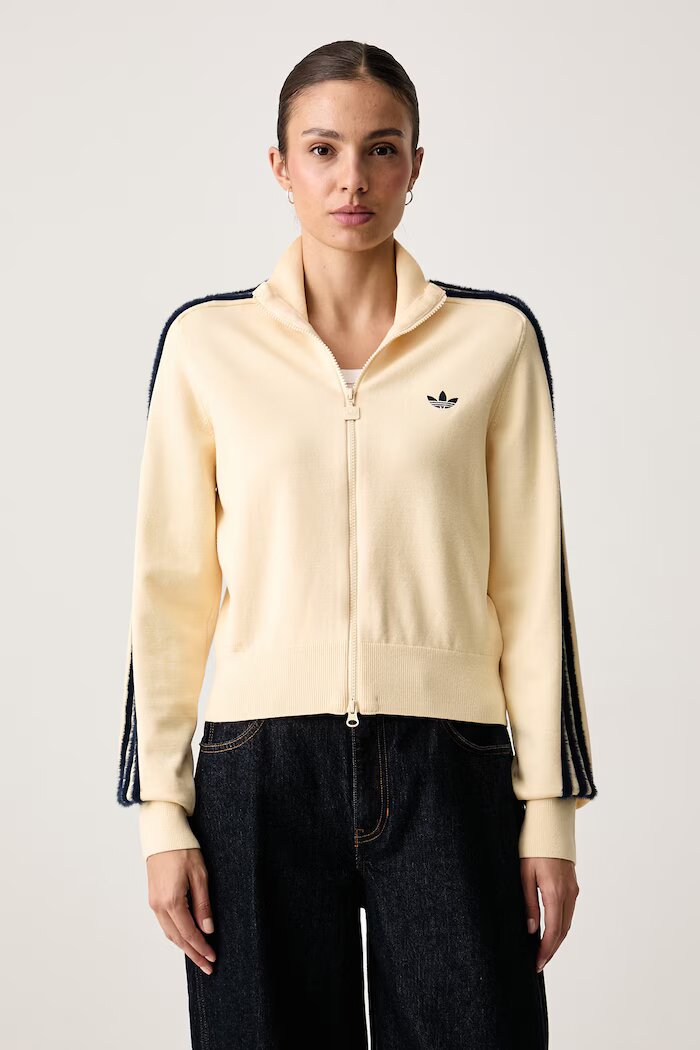 adidas Originals пуловер със закопчаване дамски с вискоза Knitted Firebird жълт KS6797