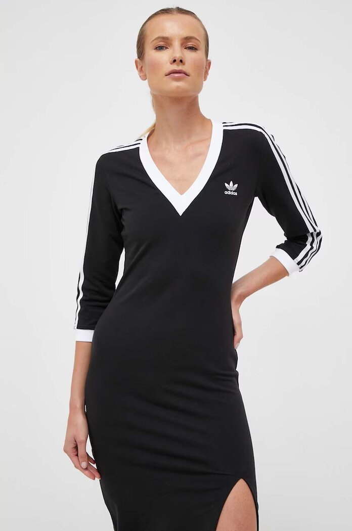 adidas Originals Рокля Adicolor в черно дълга с кройка по тялото IK0439