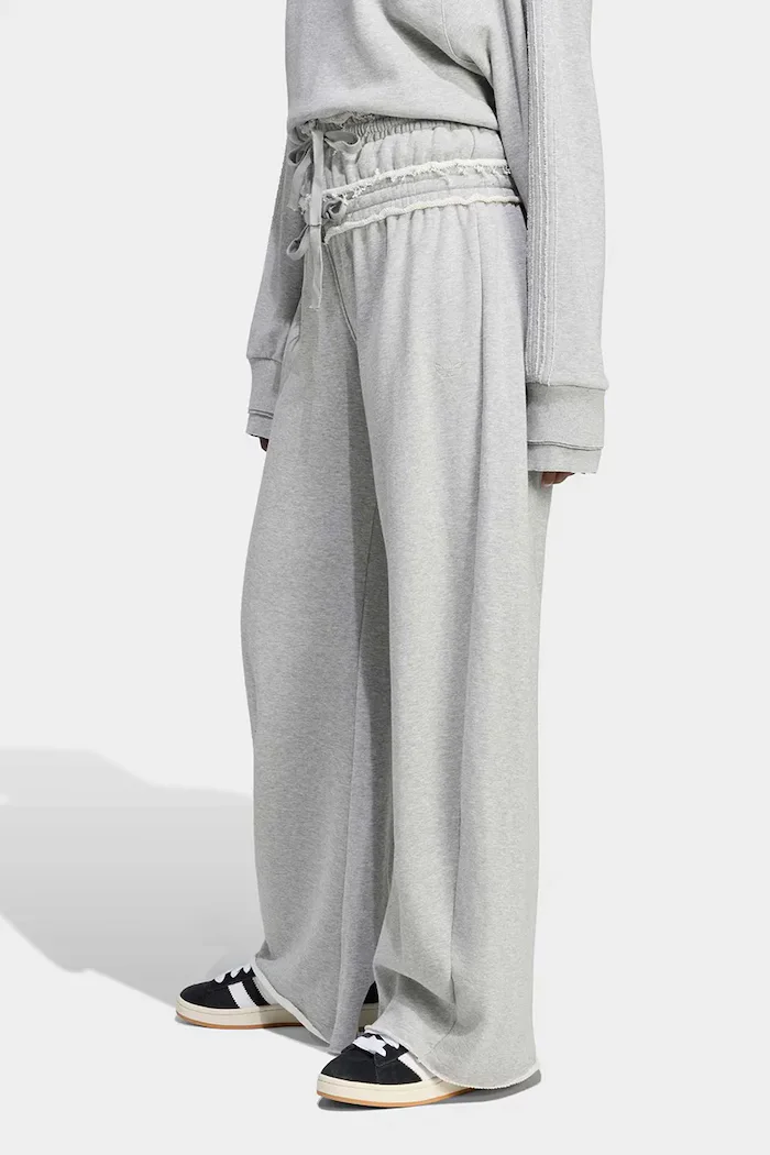 adidas Originals широк панталон дамски от памук SST Double сив с висока талия KT1932