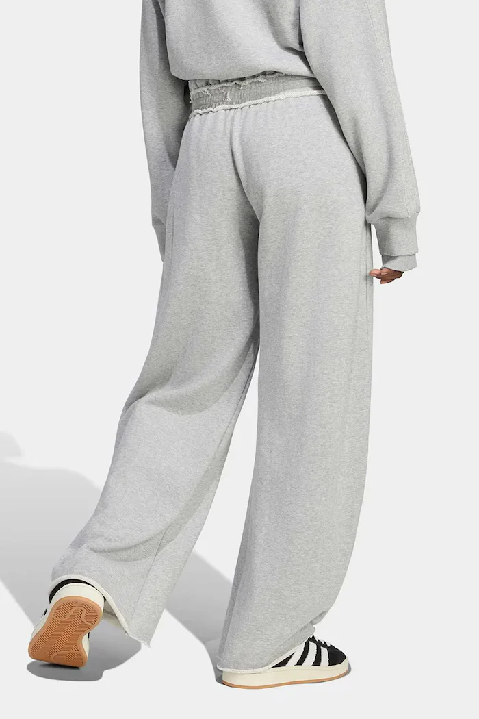 adidas Originals широк панталон дамски от памук SST Double сив с висока талия KT1932