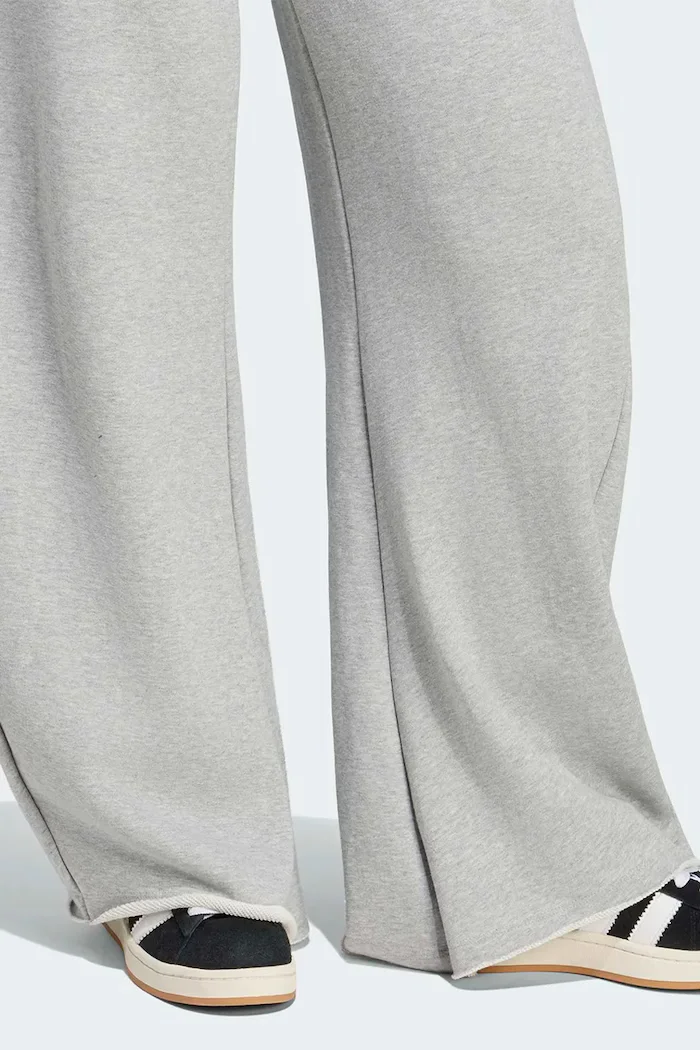 adidas Originals широк панталон дамски от памук SST Double сив с висока талия KT1932