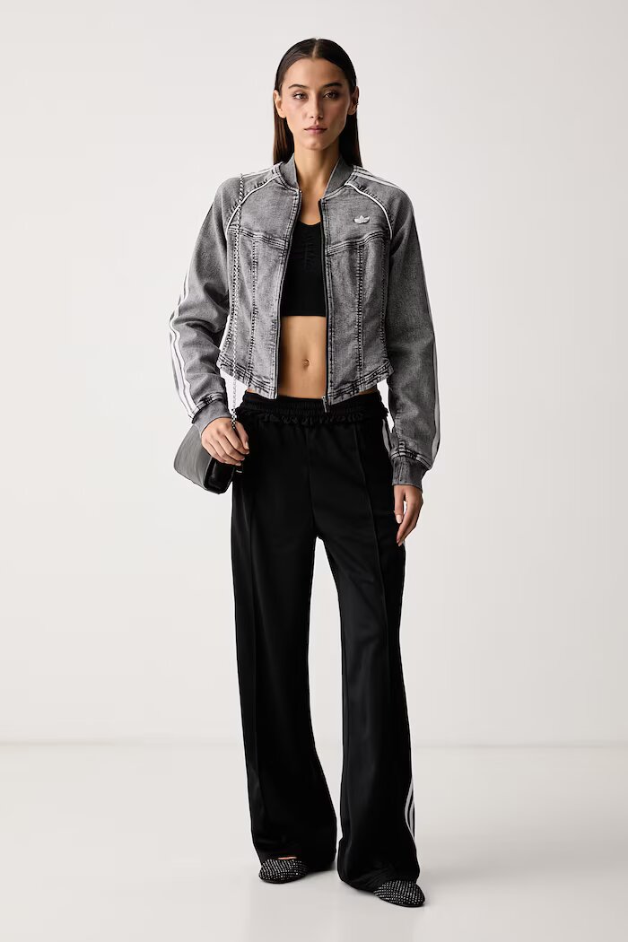 adidas Originals широк панталон дамски Pleated Firebird черен с висока талия LG4302