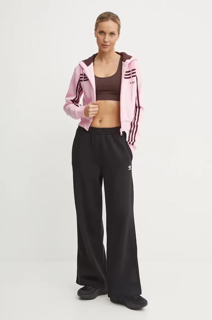 adidas Originals Спортен панталон Femme Galore Wideleg Fleece Pants в черно с изчистен дизайн JN3030
