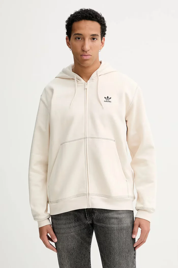 adidas Originals Суичър Essentials мъжки в бежово с качулка с изчистен дизайн JW0968
