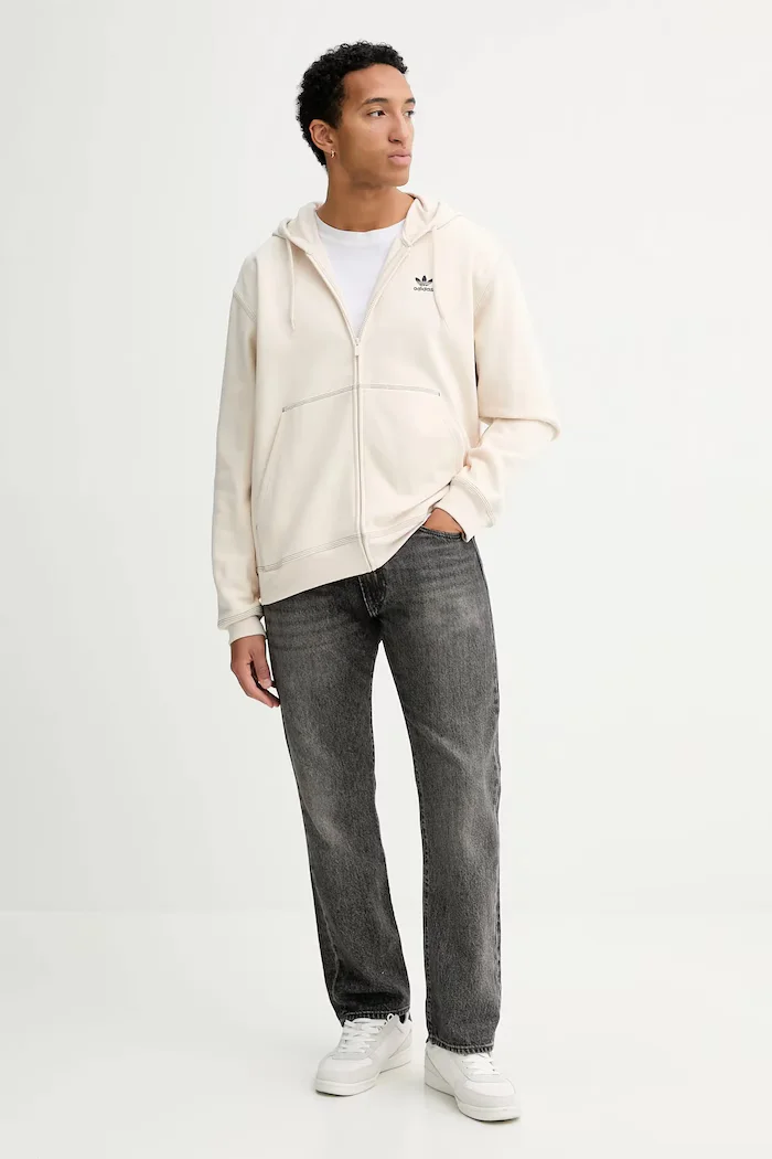 adidas Originals Суичър Essentials мъжки в бежово с качулка с изчистен дизайн JW0968