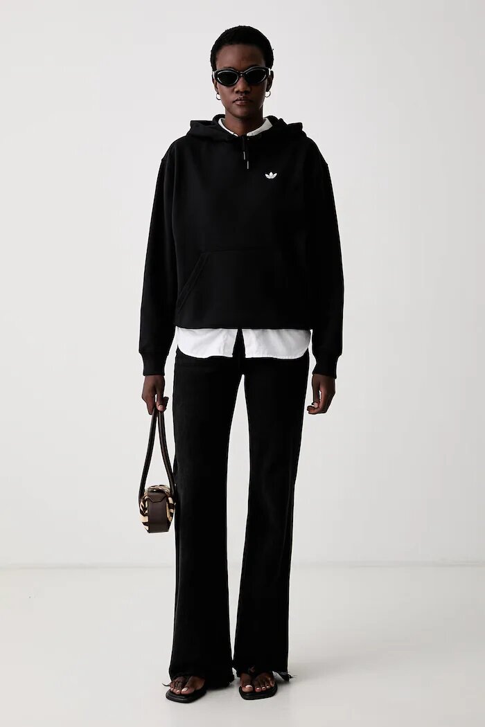 adidas Originals суичър с качулка дамски с памук Essentials черен KS4828