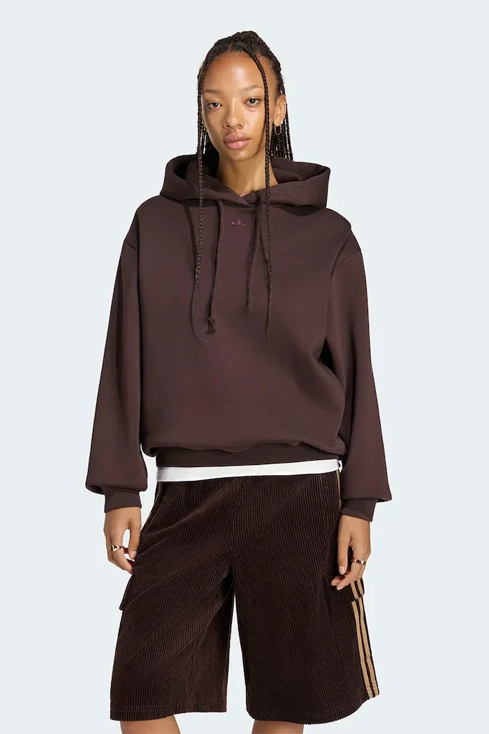 adidas Originals суичър с качулка дамски с памук кафяв KT4668