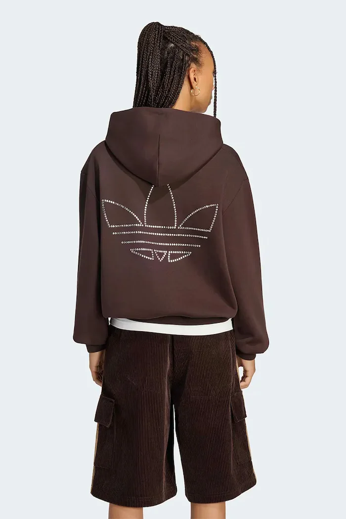 adidas Originals суичър с качулка дамски с памук кафяв KT4668