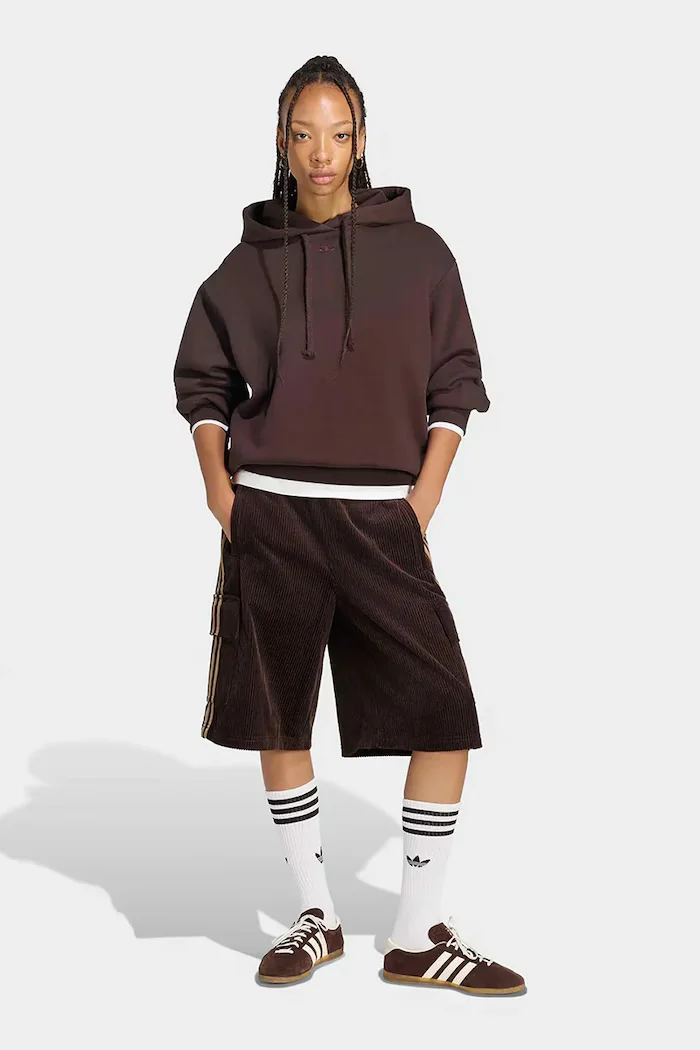 adidas Originals суичър с качулка дамски с памук кафяв KT4668