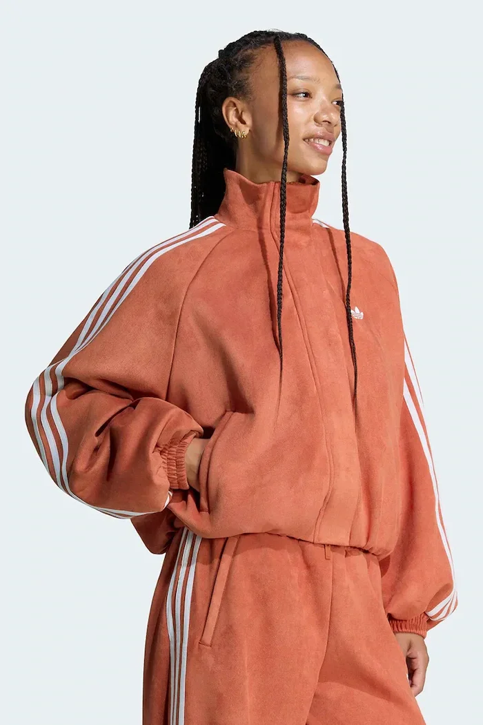 adidas Originals суичър с цип дамски Adilenium Season 6 Faux Suede оранжев LH1922