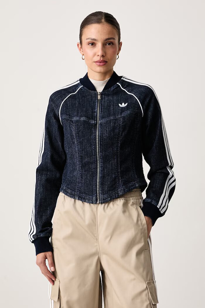 adidas Originals суичър с цип дамски от деним Superstar Denim тъмносин LE8299