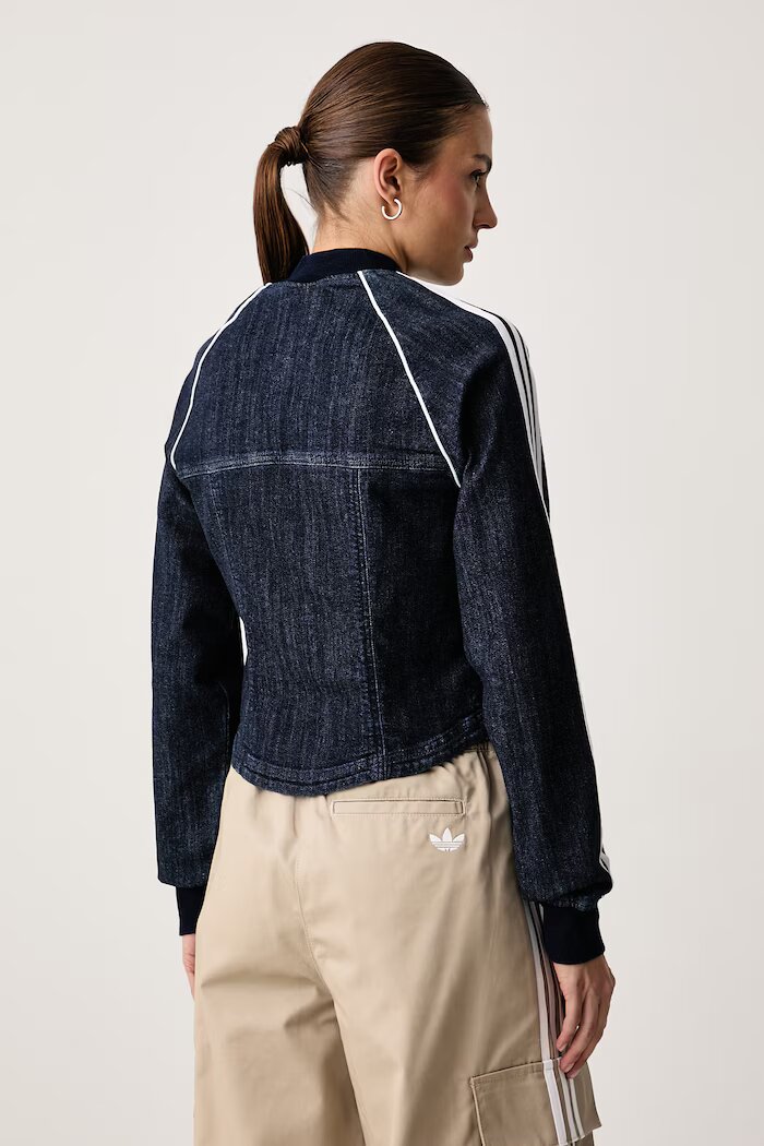 adidas Originals суичър с цип дамски от деним Superstar Denim тъмносин LE8299