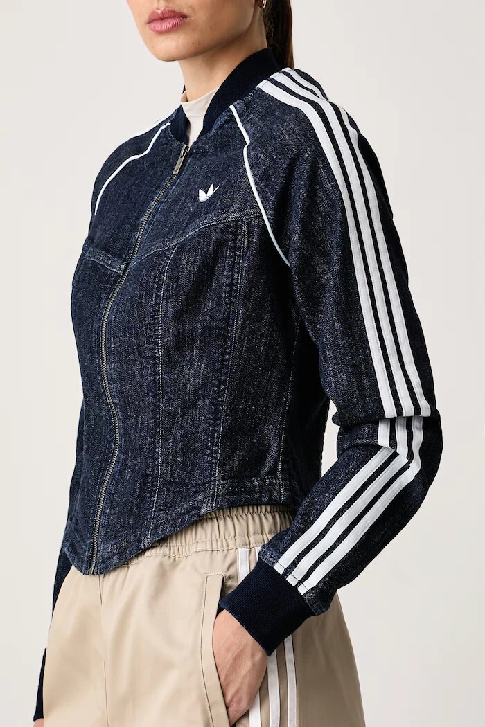 adidas Originals суичър с цип дамски от деним Superstar Denim тъмносин LE8299