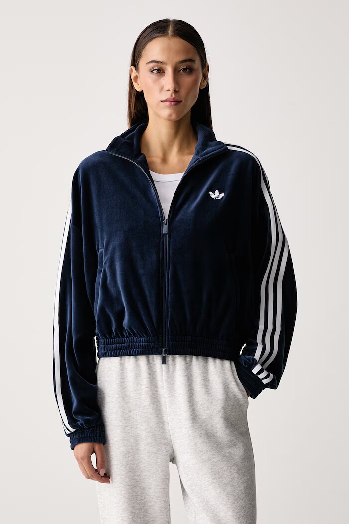 adidas Originals суичър с цип дамски от кадифе Micro Pleat Injection тъмносин LG4298