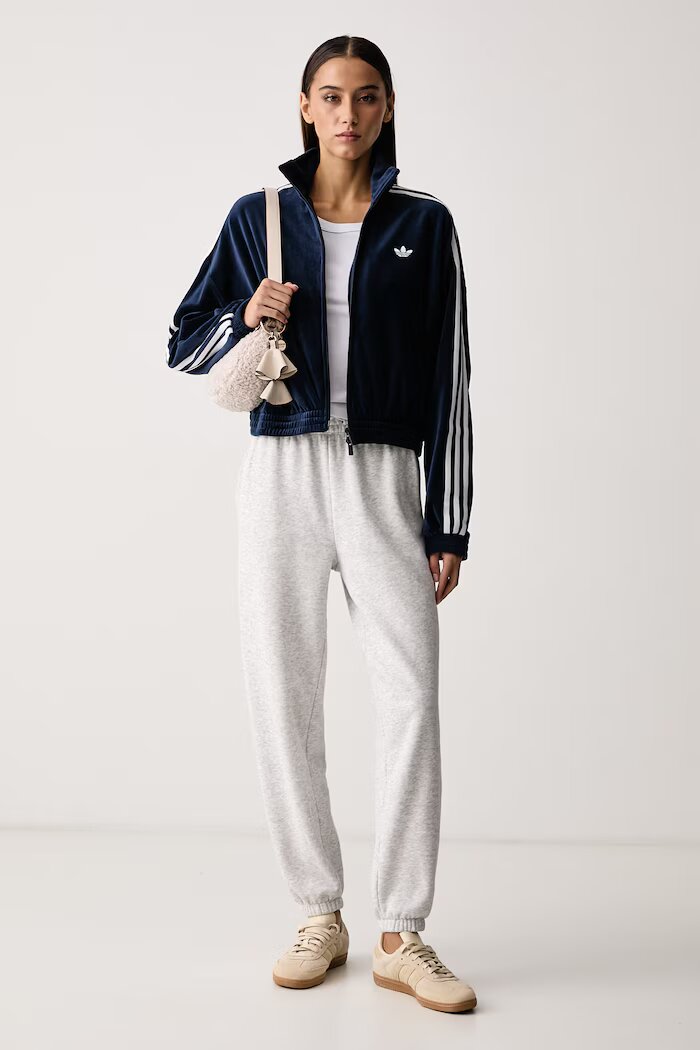 adidas Originals суичър с цип дамски от кадифе Micro Pleat Injection тъмносин LG4298