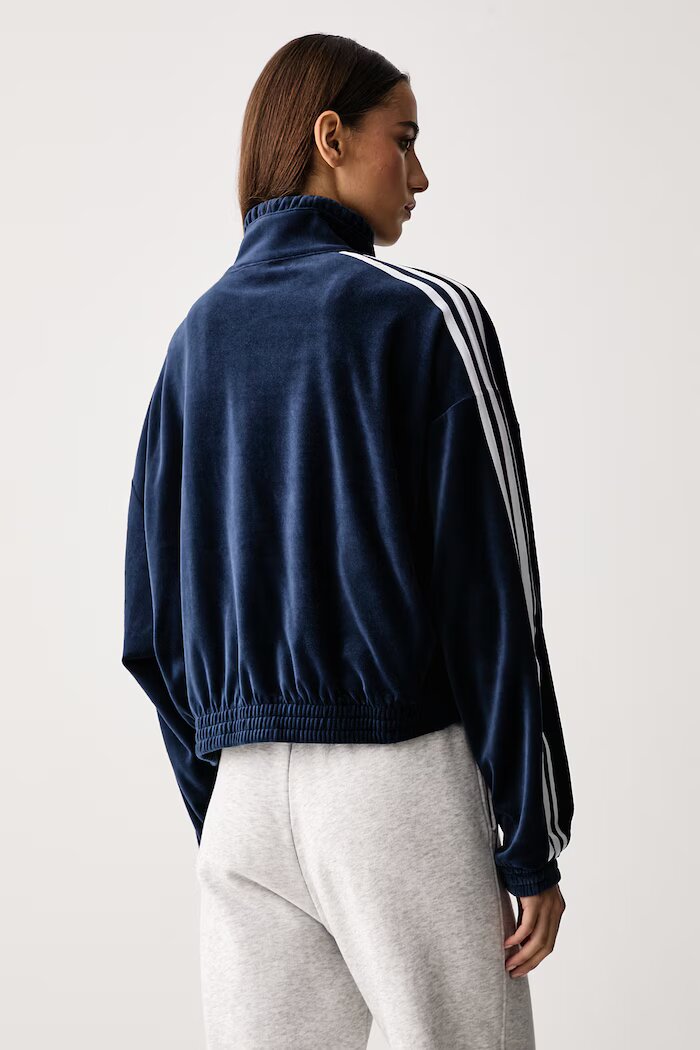 adidas Originals суичър с цип дамски от кадифе Micro Pleat Injection тъмносин LG4298