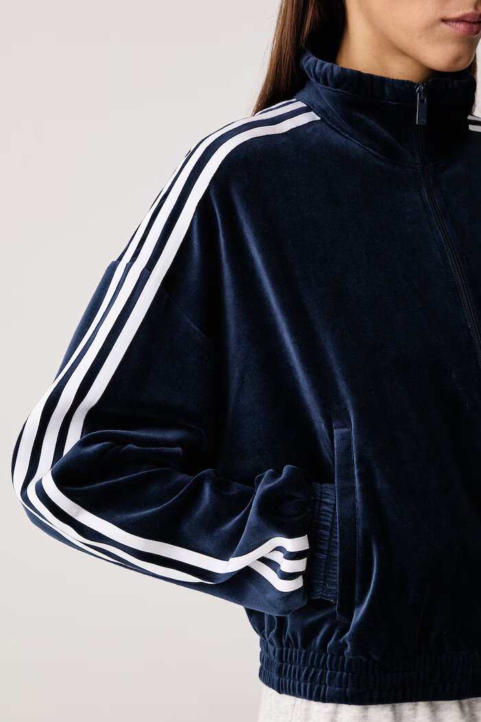 adidas Originals суичър с цип дамски от кадифе Micro Pleat Injection тъмносин LG4298
