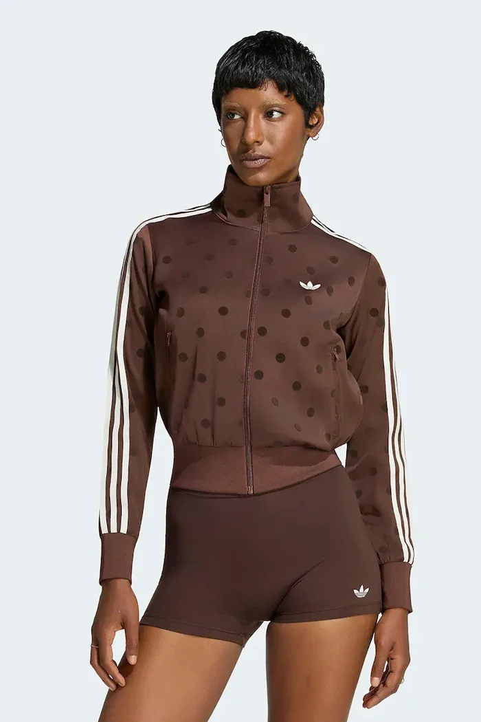 adidas Originals суичър с цип дамски Satin Polka Dots кафяв LI2855