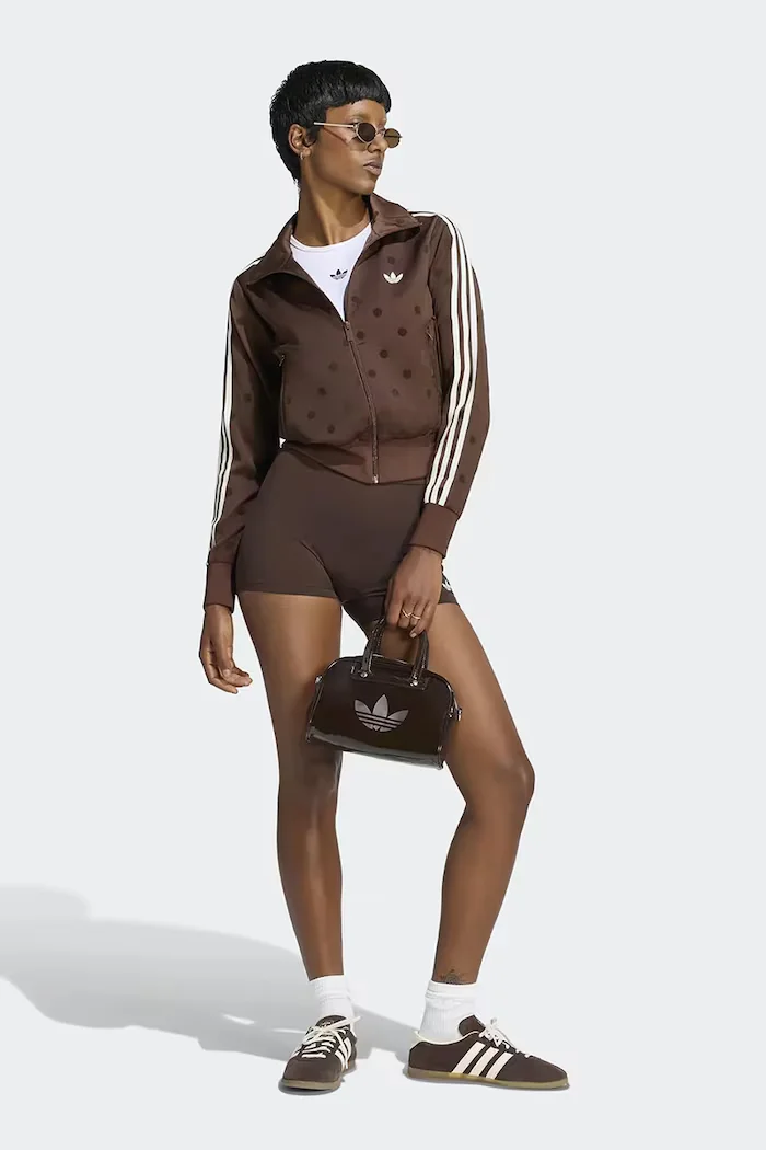 adidas Originals суичър с цип дамски Satin Polka Dots кафяв LI2855