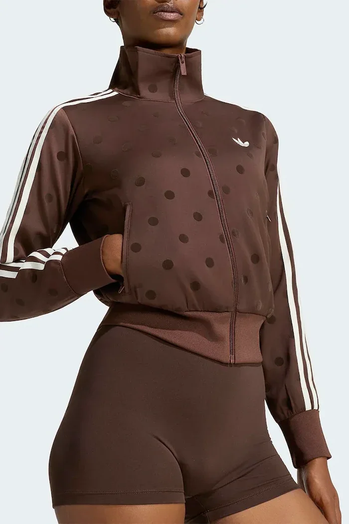 adidas Originals суичър с цип дамски Satin Polka Dots кафяв LI2855