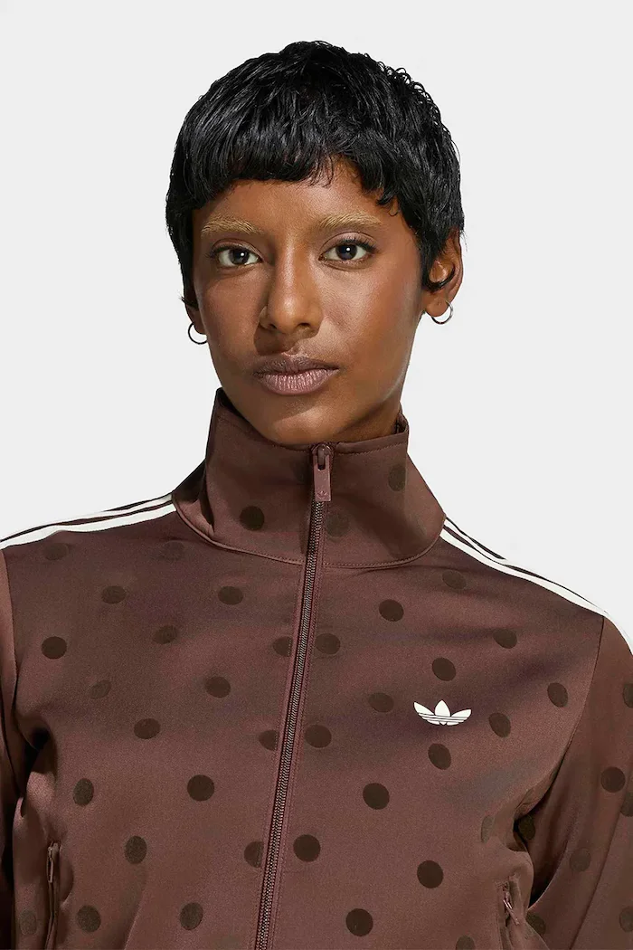 adidas Originals суичър с цип дамски Satin Polka Dots кафяв LI2855