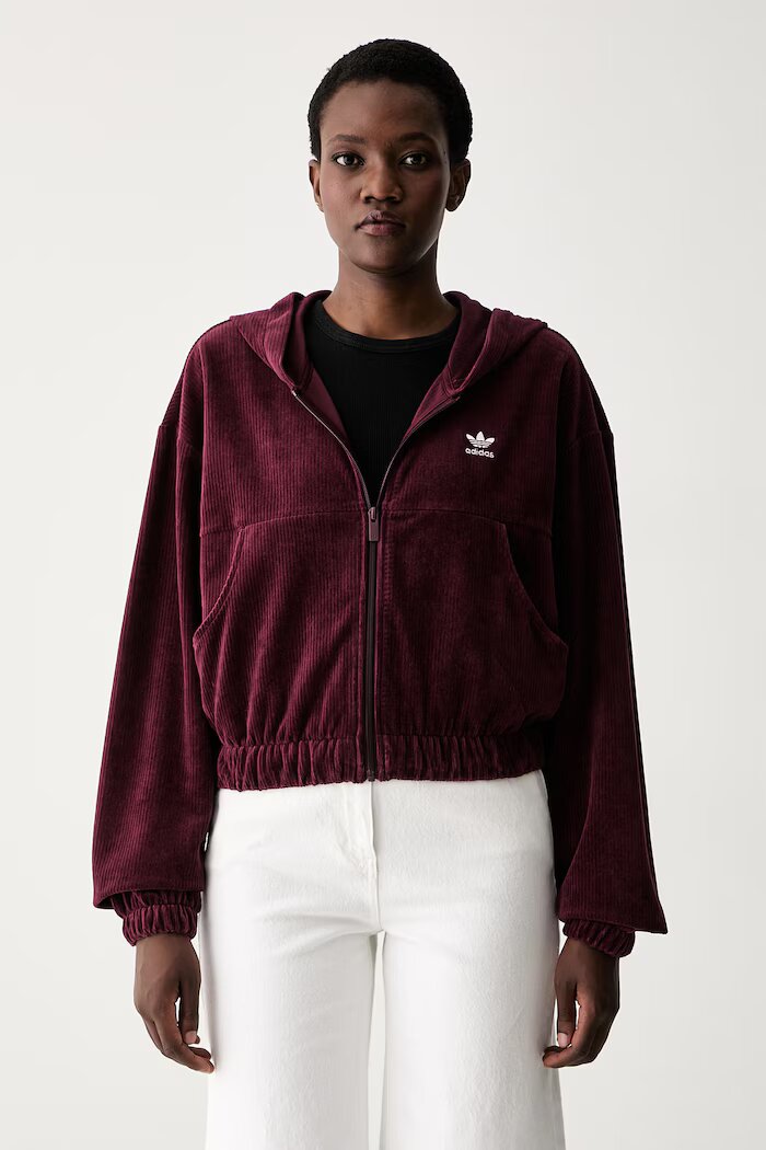adidas Originals суичър с цип и качулка дамски от джинс бордо KE1119